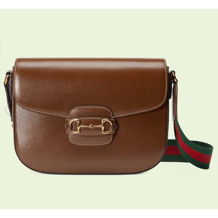 Gucci GG Unisex Horsebit 1955 Shoulder Bag Brown Leather Green Red Web