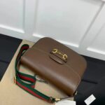 Gucci GG Unisex Horsebit 1955 Shoulder Bag Brown Leather Green Red Web – Image 5