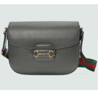 Gucci GG Unisex Horsebit 1955 Shoulder Bag Grey Leather Flap Closure