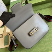Gucci GG Unisex Horsebit 1955 Shoulder Bag Grey Leather Flap Closure (1)