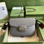 Gucci GG Unisex Horsebit 1955 Shoulder Bag Grey Leather Flap Closure - immagine 2