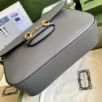 Gucci GG Unisex Horsebit 1955 Shoulder Bag Grey Leather Flap Closure - immagine 4