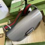 Gucci GG Unisex Horsebit 1955 Shoulder Bag Grey Leather Flap Closure - immagine 5