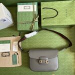 Gucci GG Unisex Horsebit 1955 Shoulder Bag Grey Leather Flap Closure - immagine 9