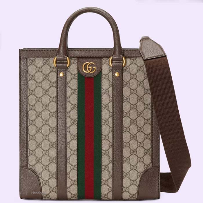 GUCCI GG Supreme Monogram Textured Calfskin Web Medium Ophidia Shopping Tote  Beige Ebony New Acero 1261368