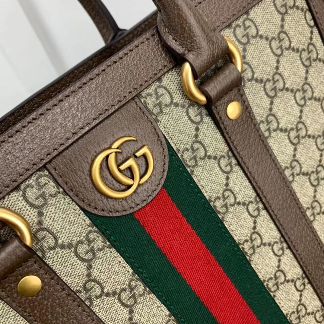 Gucci GG Unisex Ophidia Medium Tote Bag Beige Ebony GG Supreme Canvas (10)