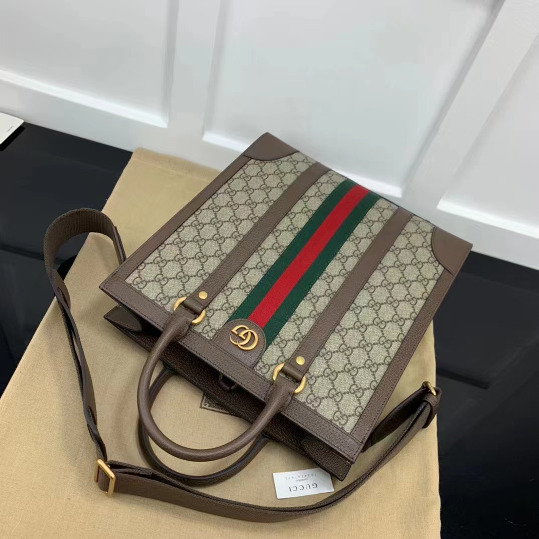 Gucci GG Unisex Ophidia Medium Tote Bag Beige Ebony GG Supreme Canvas (3)