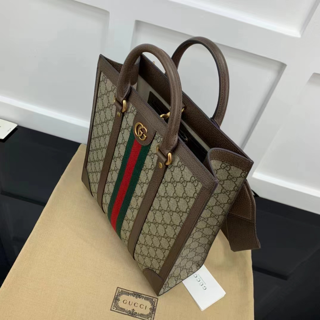Gucci GG Unisex Ophidia Medium Tote Bag Beige Ebony GG Supreme Canvas (6)