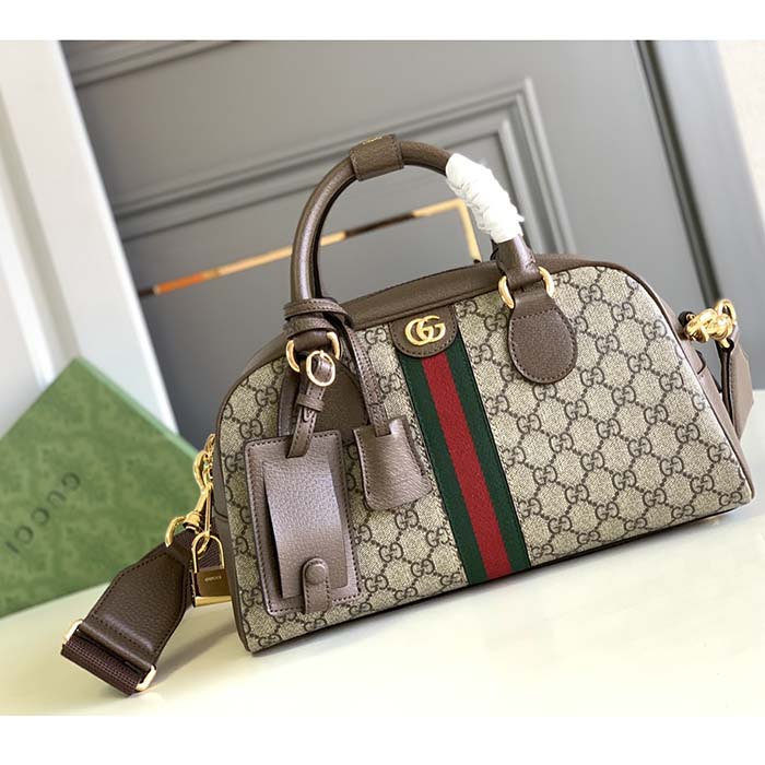 Gucci GG Women Ophidia Medium GG Top Handle Bag Beige Ebony Supreme (10)