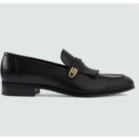 Gucci Men’s GG Loafer Mirrored G Black Leather Fringe Low 3 Cm Heel (1)