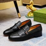 Gucci Men's GG Loafer Mirrored G Black Leather Fringe Low 3 Cm Heel - Image 4