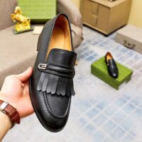 Gucci Men’s GG Loafer Mirrored G Black Leather Fringe Low 3 Cm Heel (1)