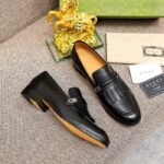 Gucci Men's GG Loafer Mirrored G Black Leather Fringe Low 3 Cm Heel - Image 5