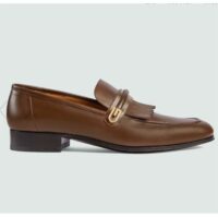 Gucci Men’s GG Loafer Mirrored G Brown Leather Fringe Low 3 Cm Heel (1)