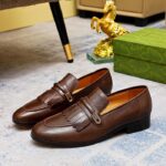 Gucci Men's GG Loafer Mirrored G Brown Leather Fringe Low 3 Cm Heel - immagine 5
