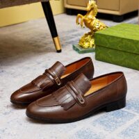 Gucci Men’s GG Loafer Mirrored G Brown Leather Fringe Low 3 Cm Heel (1)