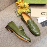 Gucci Men’s GG Loafer Mirrored G Dark Green Leather Fringe Low Heel (2)