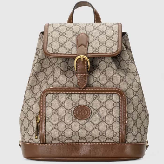 Gucci Unisex Backpack Interlocking G Beige Beige Ebony GG Supreme Canvas