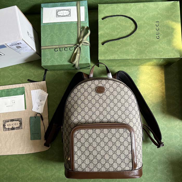 Gucci Unisex Backpack Interlocking G Beige Ebony GG Supreme Canvas (7)