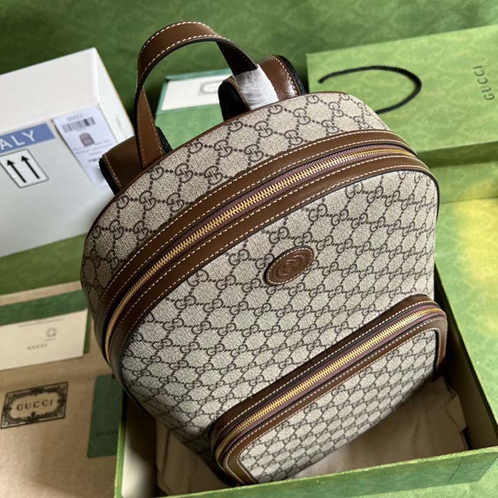 Gucci Unisex Backpack Interlocking G Beige Ebony GG Supreme Canvas (9)