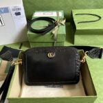 Gucci Unisex Crocodile Trim Shoulder Bag Double G Black Leather Zip Closure - Image 2