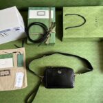 Gucci Unisex Crocodile Trim Shoulder Bag Double G Black Leather Zip Closure - Image 8