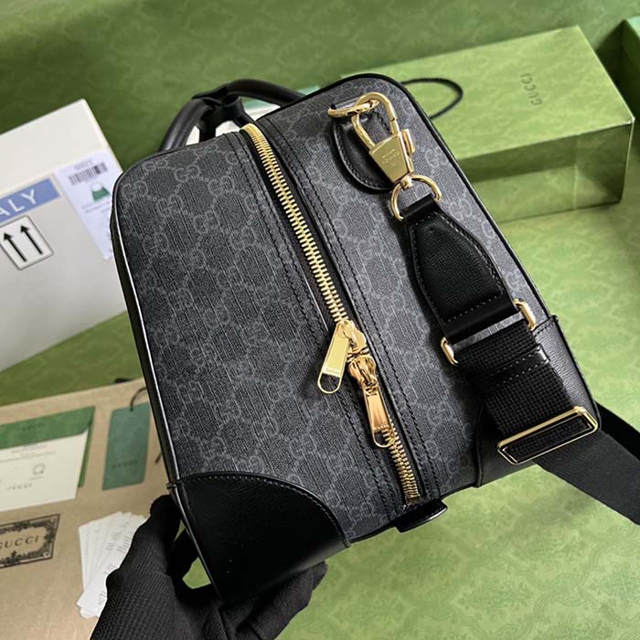 Gucci Unisex Duffle Bag Interlocking G Black GG Supreme Canvas Leather (10)