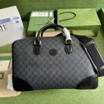 Gucci Unisex Duffle Bag Interlocking G Black GG Supreme Canvas Leather - immagine 2
