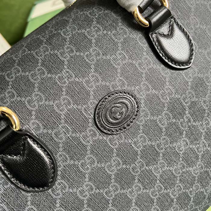 Gucci Unisex Duffle Bag Interlocking G Black GG Supreme Canvas Leather (14)