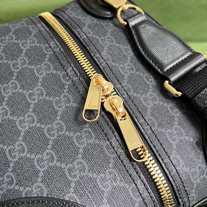 Gucci Unisex Duffle Bag Interlocking G Black GG Supreme Canvas Leather (7)