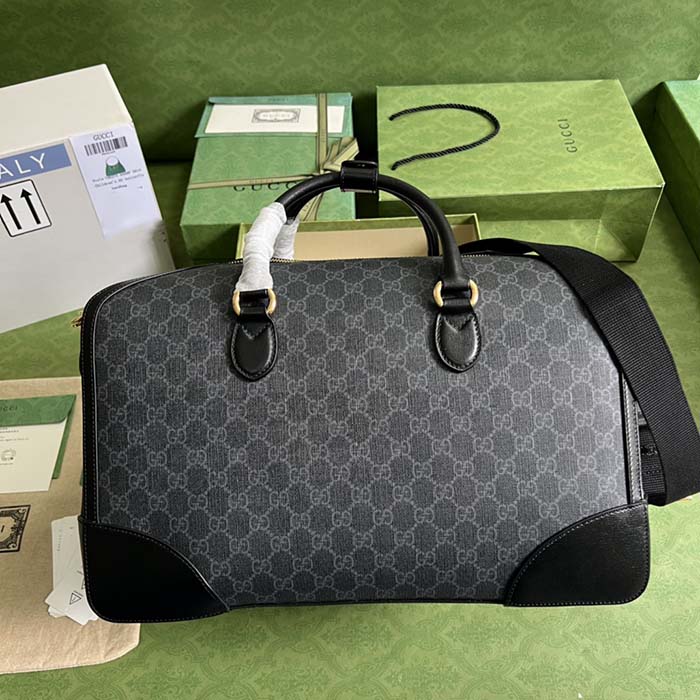 Gucci Unisex Duffle Bag Interlocking G Black GG Supreme Canvas Leather (9)