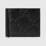 Gucci Unisex GG Embossed Money Clip Embossed Black Leather Viscose Lining