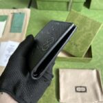 Gucci Unisex GG Embossed Money Clip Embossed Black Leather Viscose Lining - Imagen 8