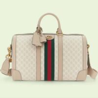 Gucci Unisex Gucci Savoy Duffle Bag Beige White GG Supreme Canvas Double G (1)