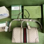Gucci Unisex Gucci Savoy Duffle Bag Beige White GG Supreme Canvas Double G - Image 5