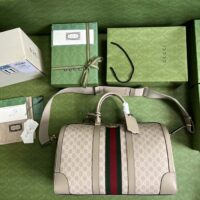 Gucci Unisex Gucci Savoy Duffle Bag Beige White GG Supreme Canvas Double G (1)