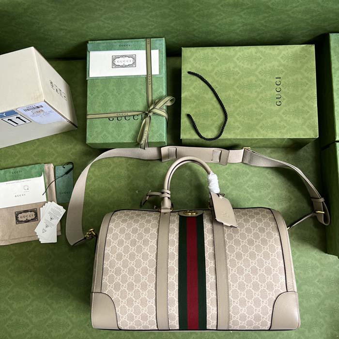 Gucci Unisex Gucci Savoy Duffle Bag Beige White GG Supreme Canvas Double G (5)