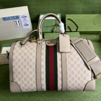 Gucci Unisex Gucci Savoy Duffle Bag Beige White GG Supreme Canvas Double G (1)