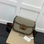 Gucci Unisex Horsebit 1955 Shoulder Bag Beige Ebony GG Supreme Canvas - Imagen 2