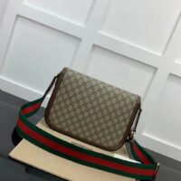 Gucci Unisex Horsebit 1955 Shoulder Bag Beige Ebony GG Supreme Canvas (6)