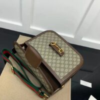 Gucci Unisex Horsebit 1955 Shoulder Bag Beige Ebony GG Supreme Canvas (6)