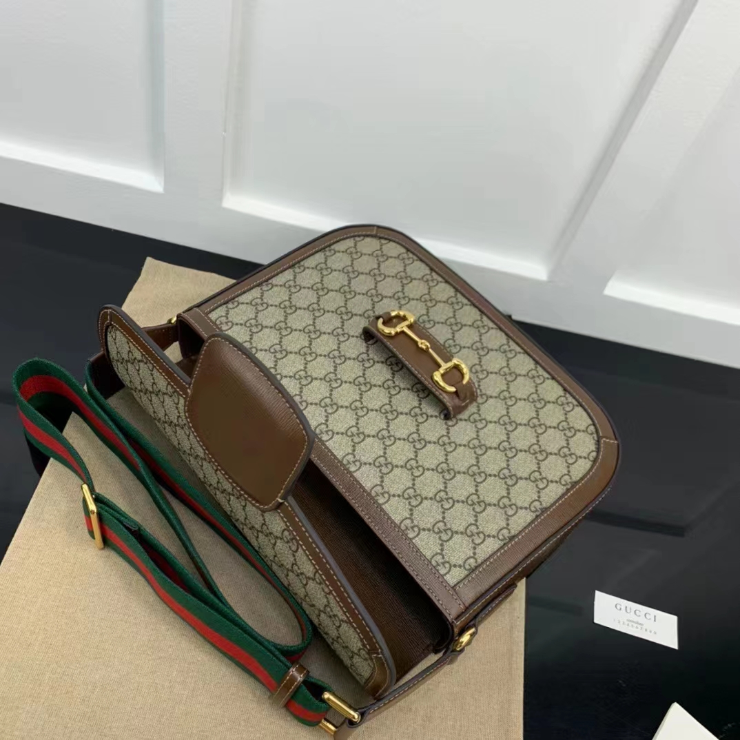 Gucci Unisex Horsebit 1955 Shoulder Bag Beige Ebony GG Supreme Canvas (2)
