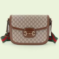 Gucci Unisex Horsebit 1955 Shoulder Bag Beige Ebony GG Supreme Canvas (6)