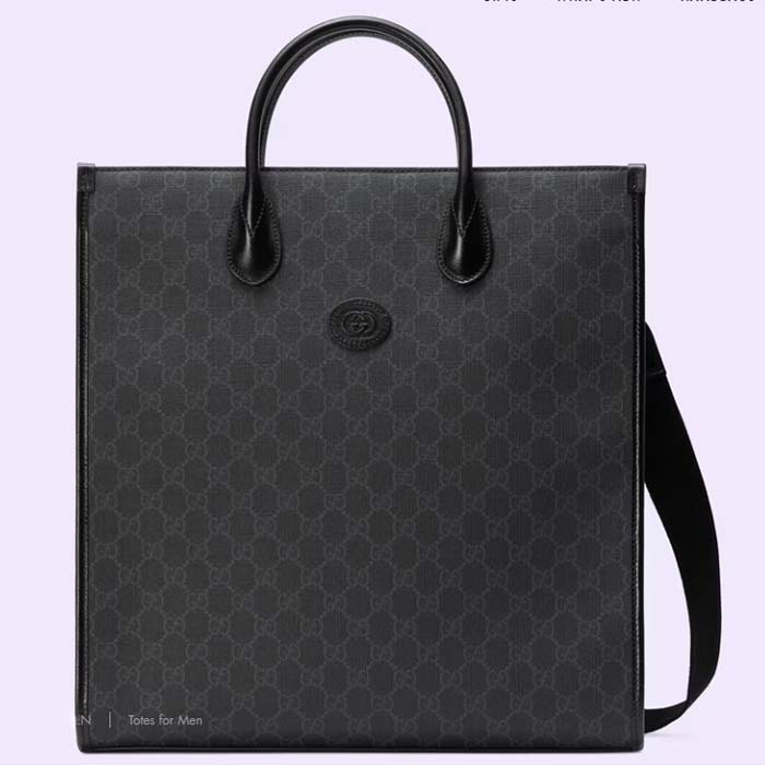 Gucci Unisex Medium Tote Bag Interlocking G Black GG Supreme Canvas