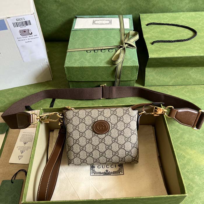 Gucci Unisex Messenger Bag Interlocking G Beige GG Supreme Canvas (7)