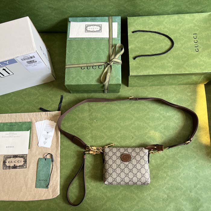 Gucci Unisex Messenger Bag Interlocking G Beige GG Supreme Canvas (8)