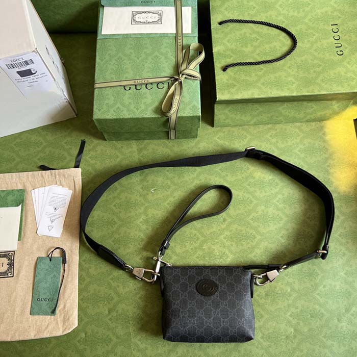 Gucci Unisex Messenger Bag Interlocking G Black GG Supreme Canvas (7)