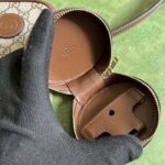 Gucci Unisex Mini Bag Interlocking G Beige Ebony GG Supreme Canvas Brown Leather - Image 9