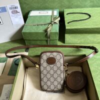 Gucci Unisex Mini Bag Interlocking G Beige Ebony GG Supreme Canvas Brown Leather (2)