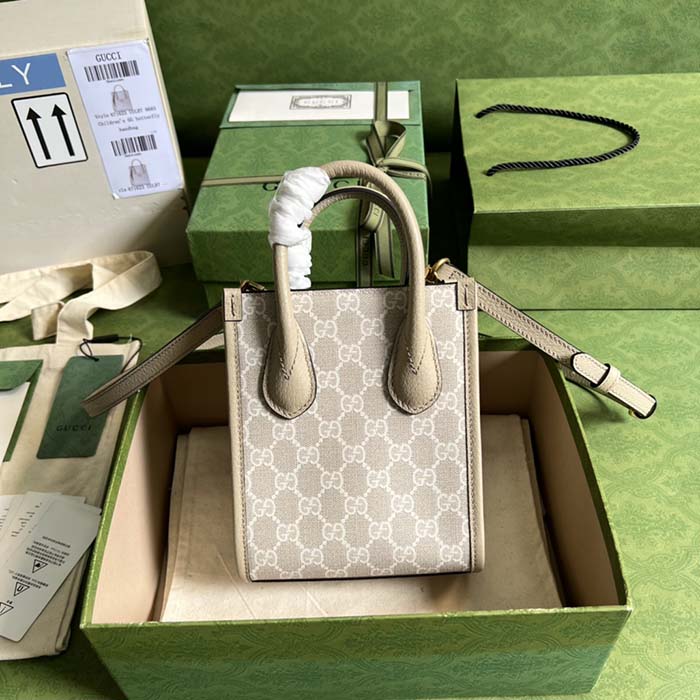 Gucci Unisex Mini Tote Bag Interlocking G Beige White GG Supreme Canvas (12)